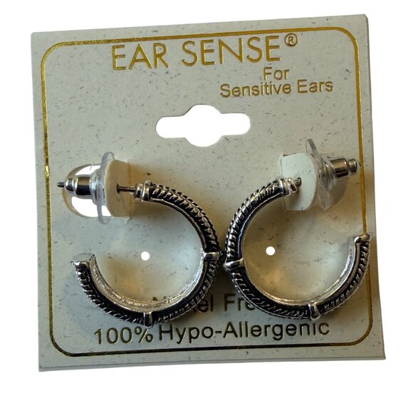 Vtg Y2K Silver Tone Textured Rope Hoop Earring 3/4" Nickel Free Hypoallergenic - Picture 5 of 5